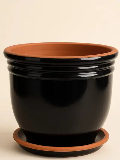 Siyah Sırlı Saksı No 6  Ø35cm -  Saksilar - Lalezar Botanik